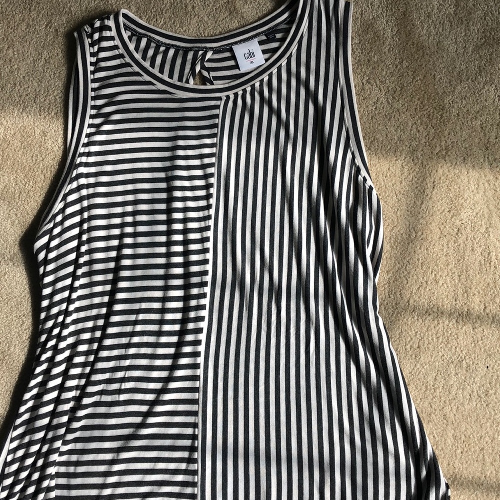 CABI sleeveless tunic in black and cream striped